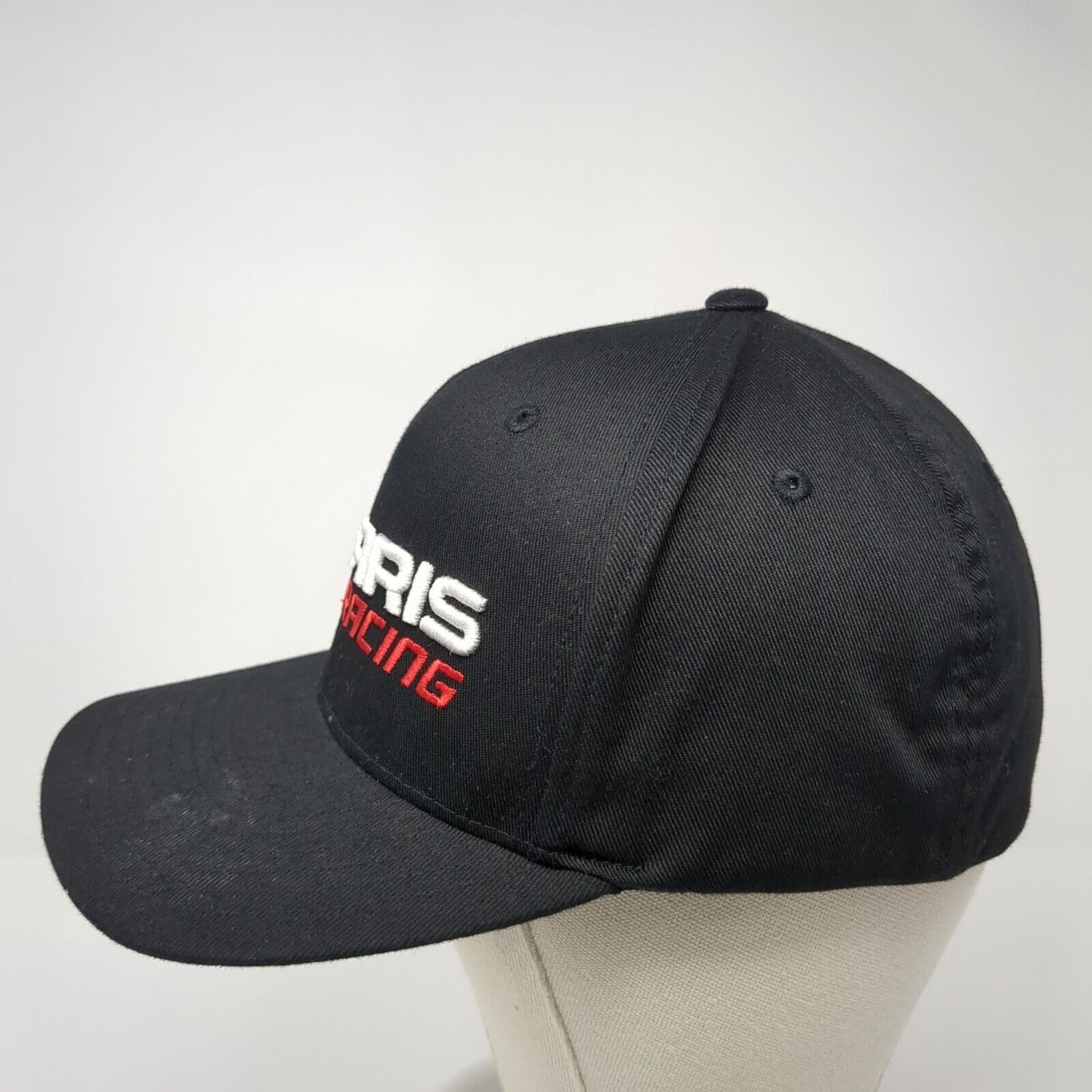 Polaris Racing Fitted Hat Black L/XL Embroidered Vented Holes 6 Panel Flexfit