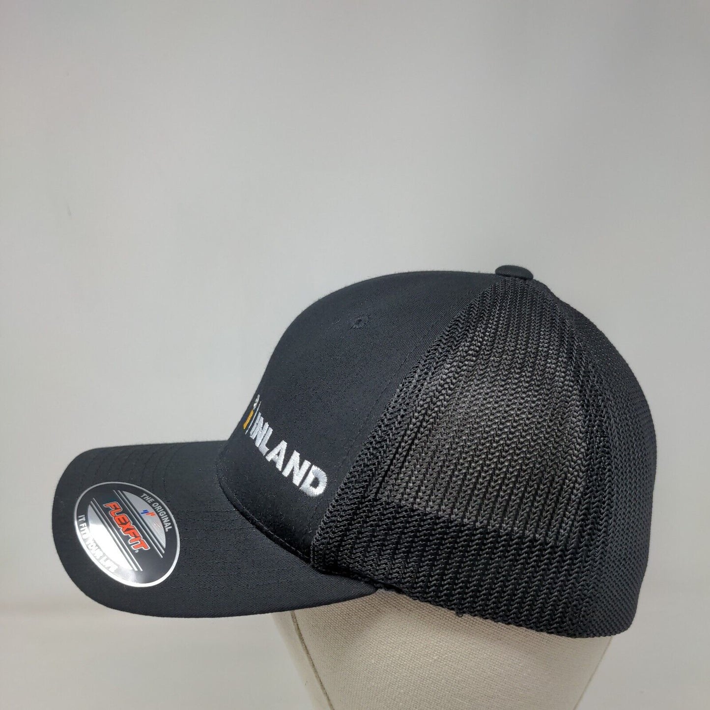 Inland Fitted Mesh Back Trucker Hat Black One Size Embroidered Flexfit