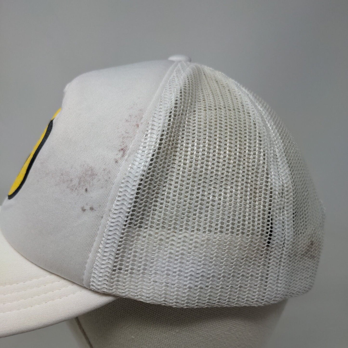Upside Down Smiley Emoji Snapback Mesh Back Trucker Hat White One Size