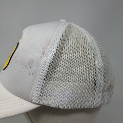 Upside Down Smiley Emoji Snapback Mesh Back Trucker Hat White One Size