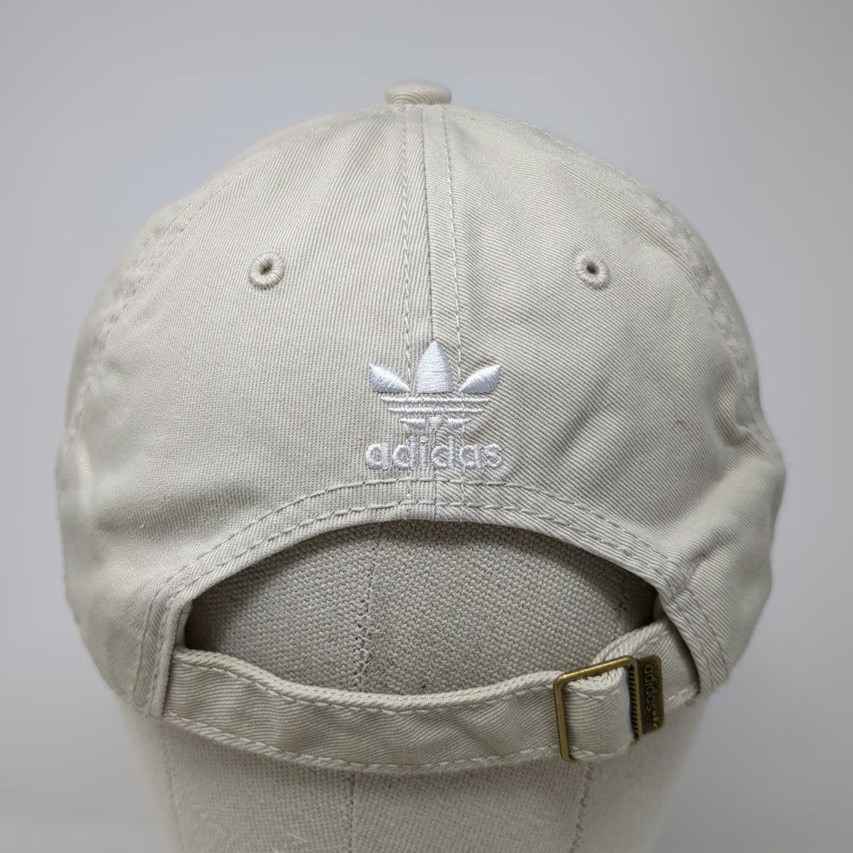 Adidas Baseball Cap Beige One Size Trefoil Logo Slideback Pinstripe Lining Hat