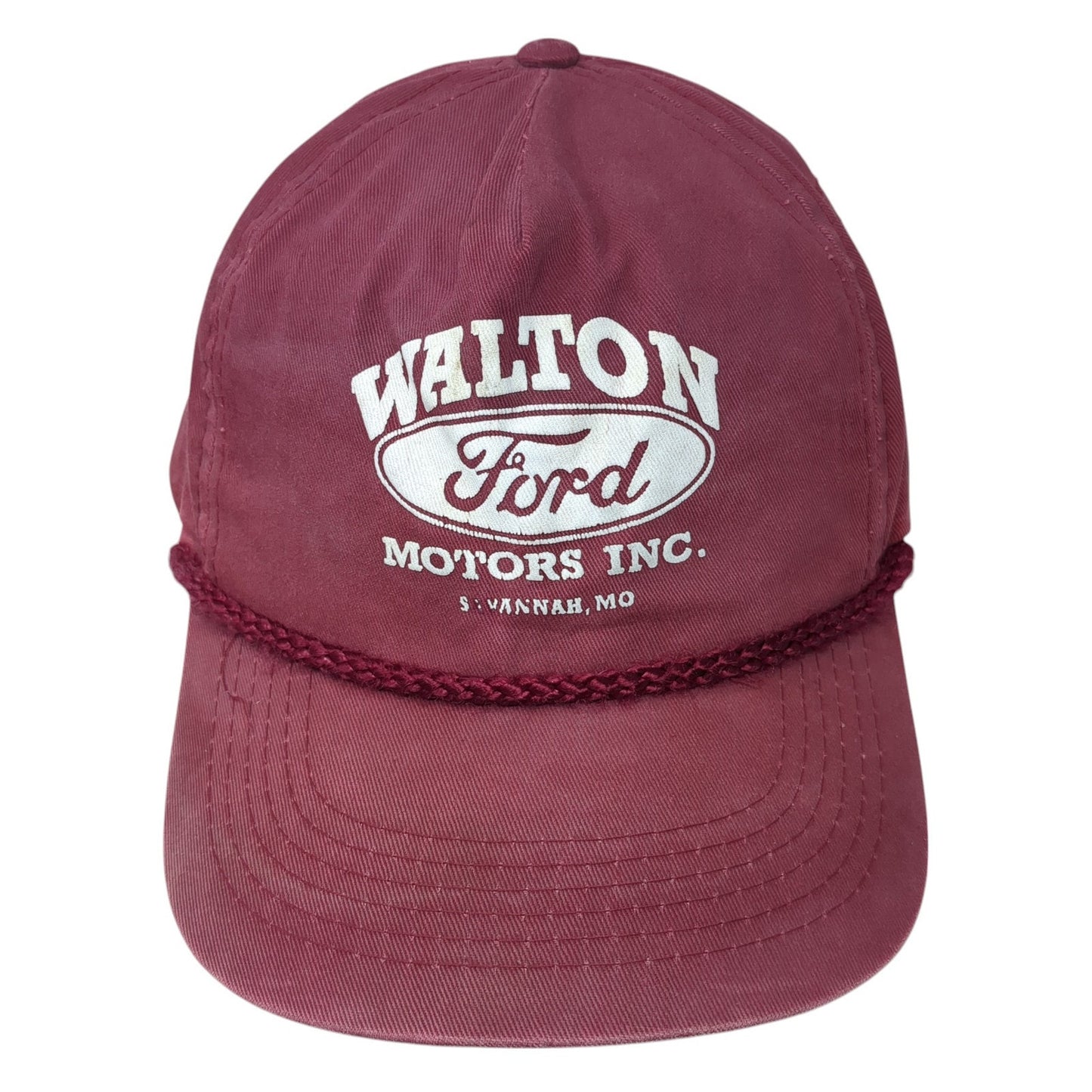 Walton Motors Ford Snapback Rope Hat Red One Size Adjustable Four Seasons