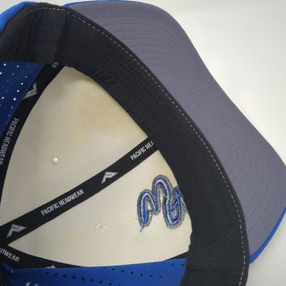 EB East Boise Fitted Hat Blue Medium Laser Cut Colorblock Pacific Headwear