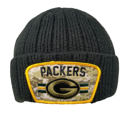 New Era Green Bay Packers NFL Black Beanie One Size Fleece Lined Camo Patch Flag