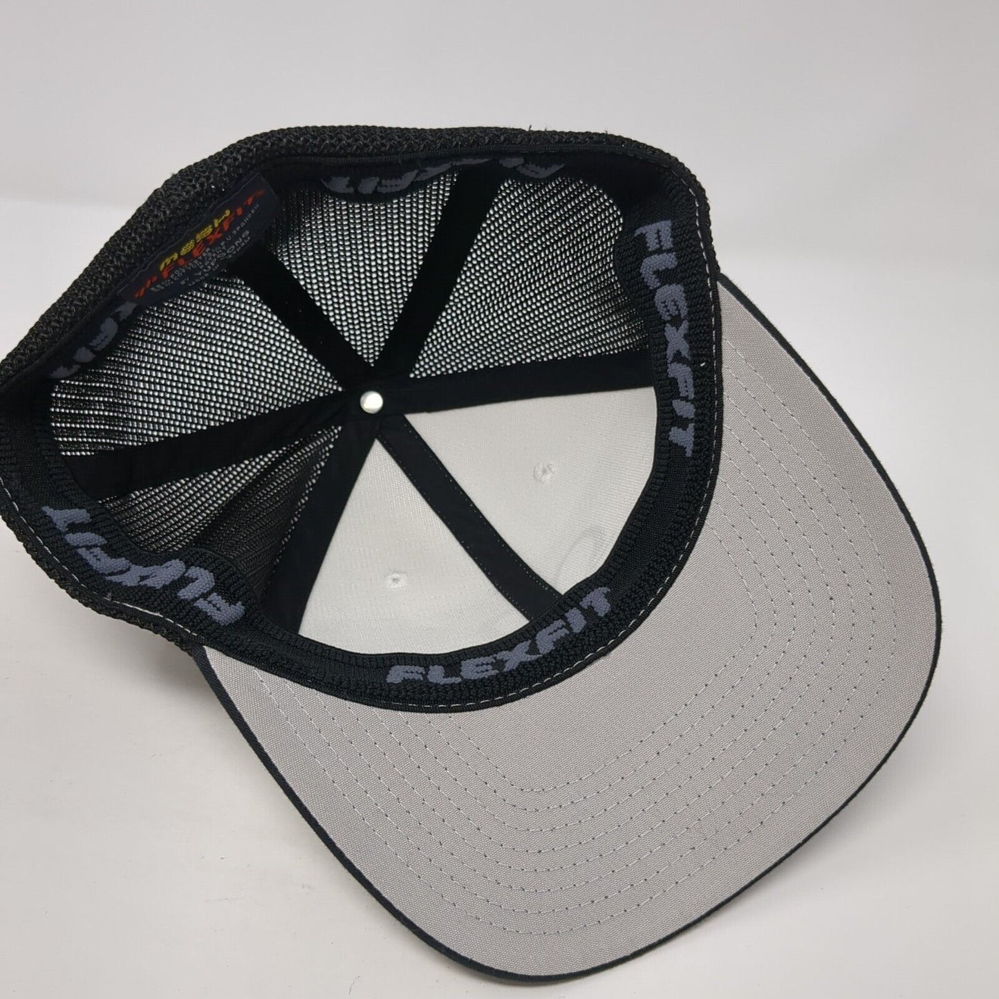 Steady Rush Fitted Trucker Hat Black One Size Mesh Flexfit 6 Panel Yupoong