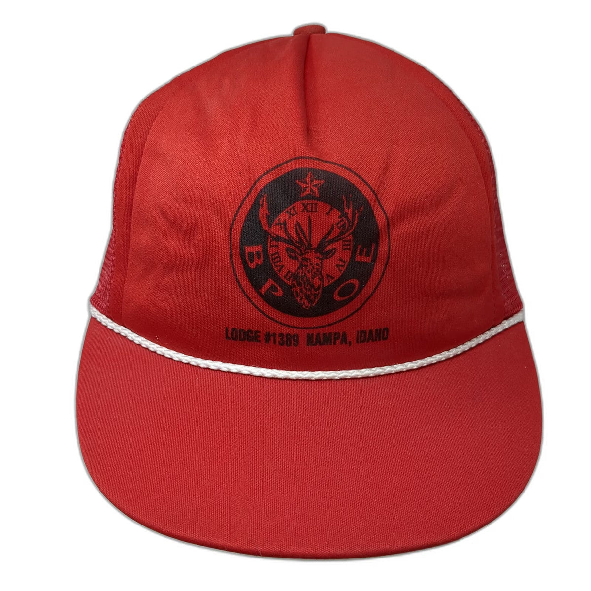 Trucker Hat Red One Size BPOE Elk Lodge 1389 Nampa Idaho Snapback Rope USA