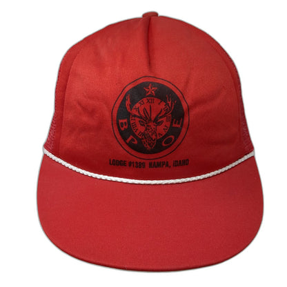 Trucker Hat Red One Size BPOE Elk Lodge 1389 Nampa Idaho Snapback Rope USA