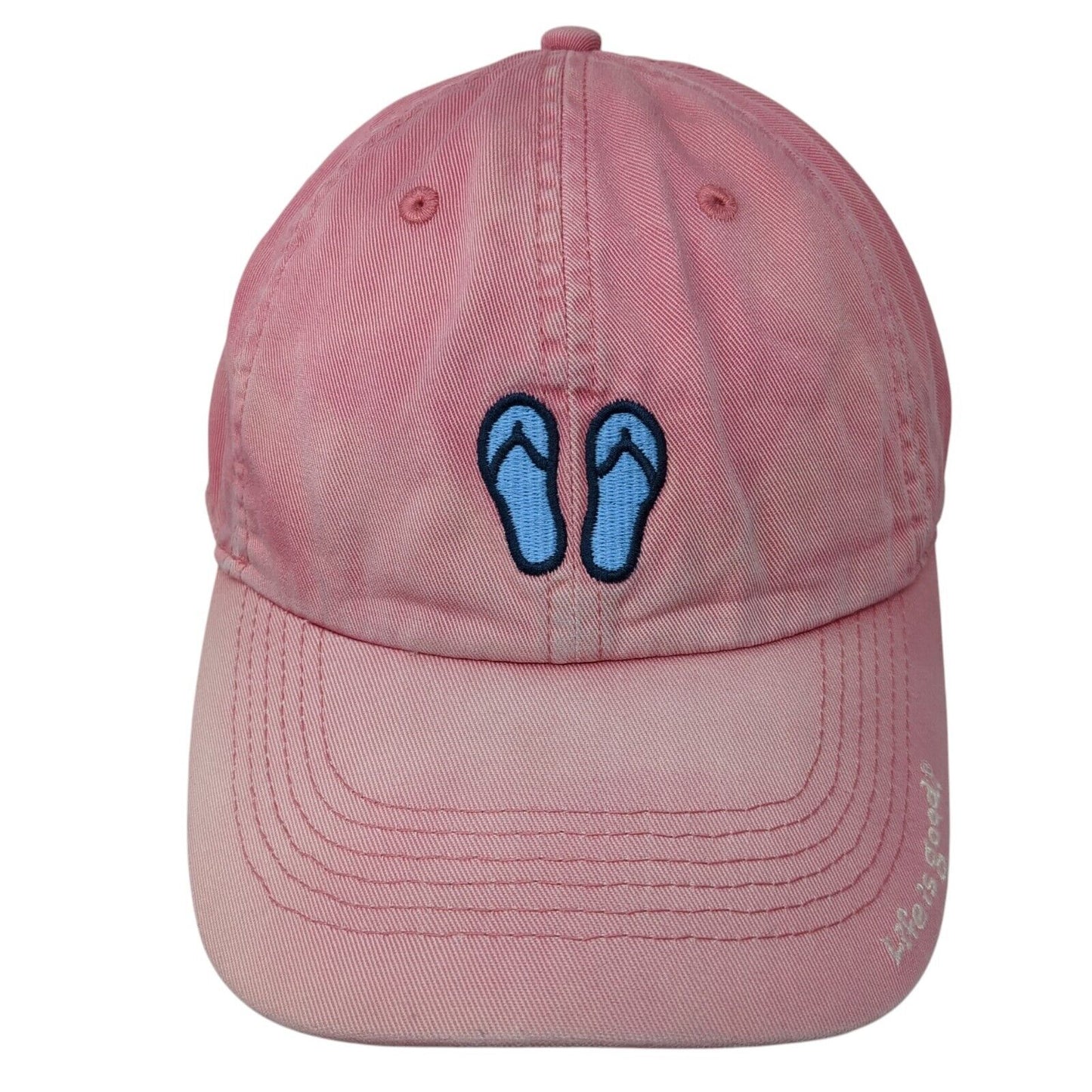 Life is Good Flip Flops Slideback Hat Pink OS Adjustable Embroidered Cotton