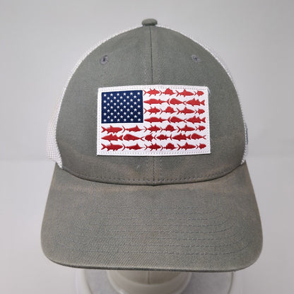 Columbia PFG Fish Flag Fitted Trucker Hat Gray L/XL Patriotic Mesh Back