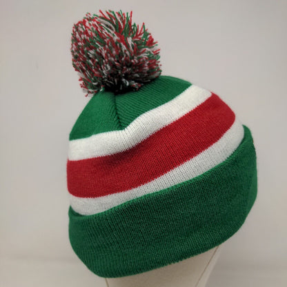 '47 Brand Men's Knit Beanie Hat Green White Striped Embroidered Black Cat Logo