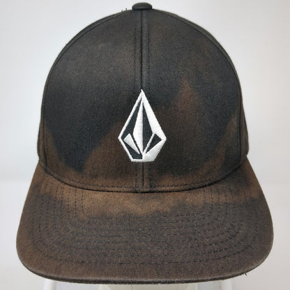 Volcom Snapback Black Brown One Size Stone Logo Bleach Wash Structured Hat Surf