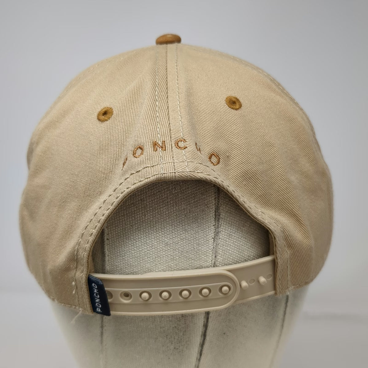Poncho Outdoors 5 Panel Hat Beige One Size Snapback Brown Bill Cotton Patch