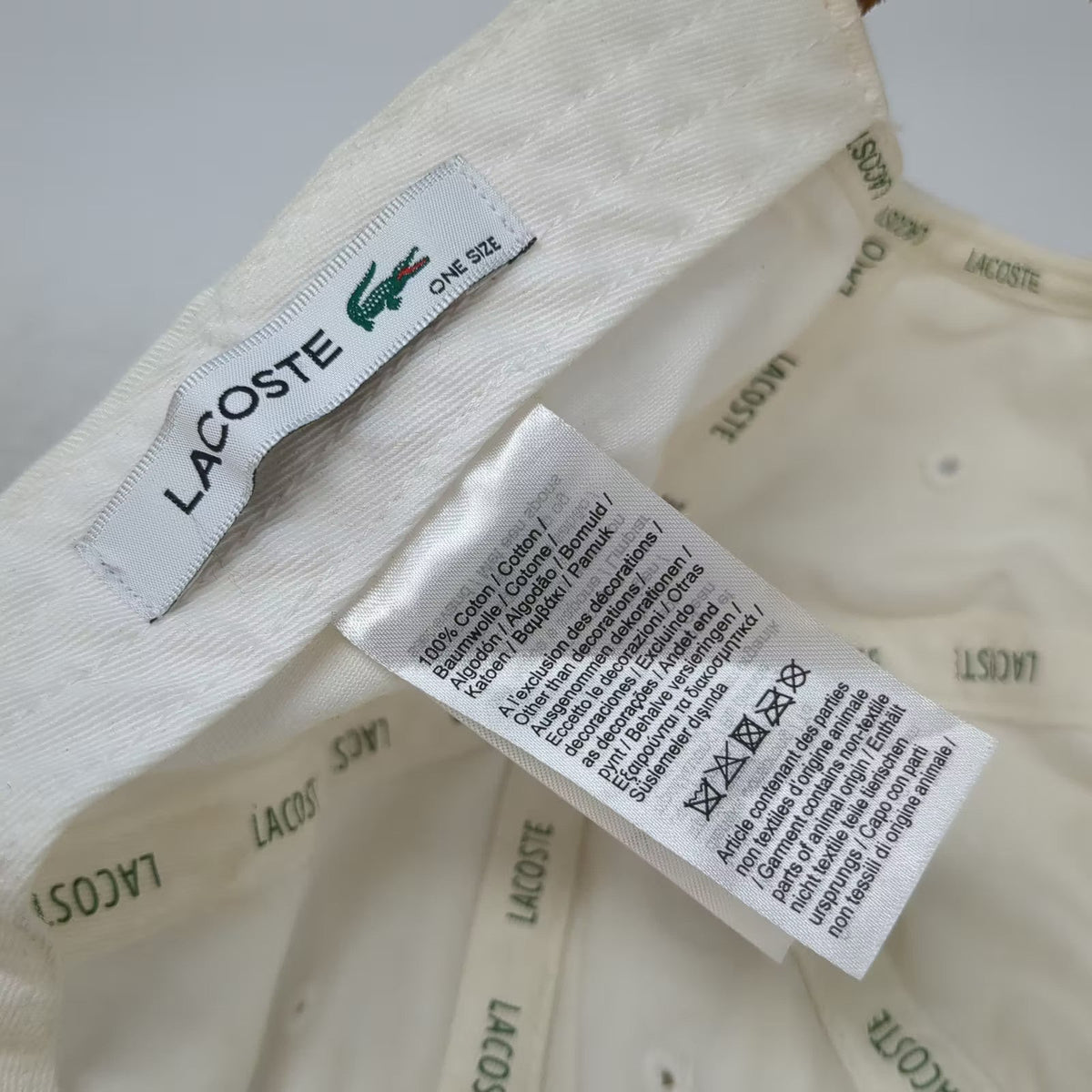 Lacoste White Baseball Cap One Size Leather Strap Side Logo Slideback Hat Cotton