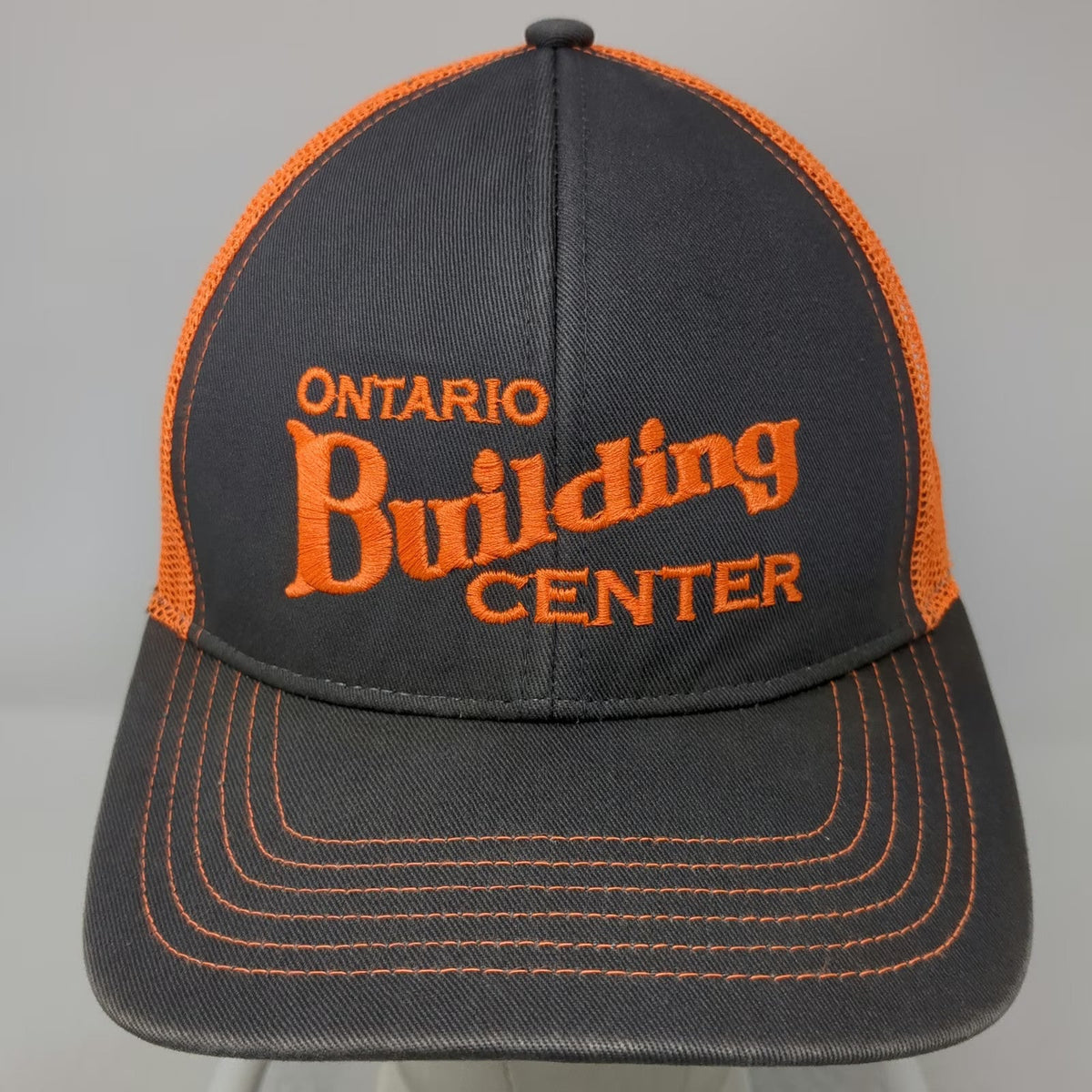 Outdoor Cap Trucker Hat Gray Orange OSFM Mesh Snapback Ontario Building Center