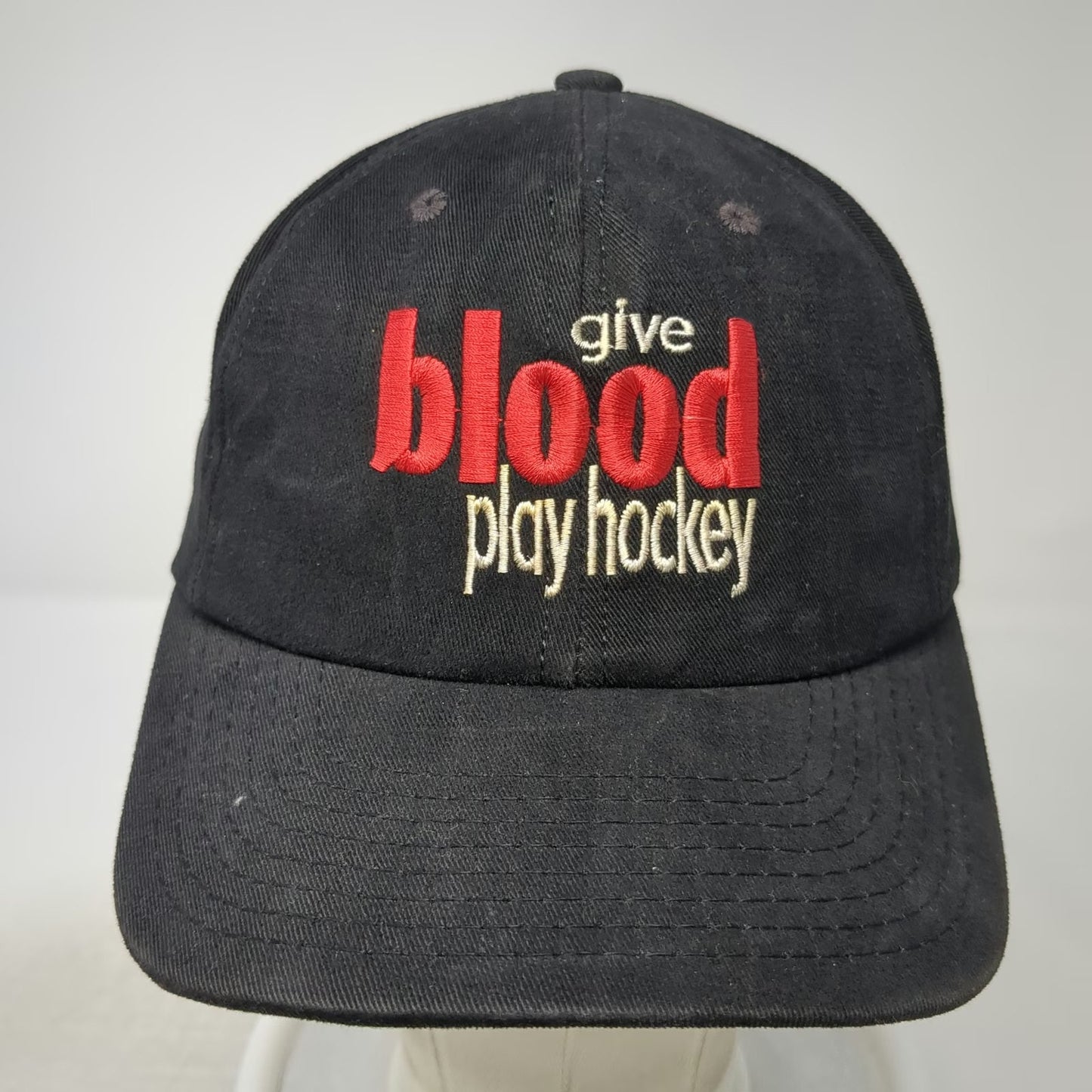 Paramount Snapback Hat Black Vintage Give Blood Play Hockey Green Underbrim