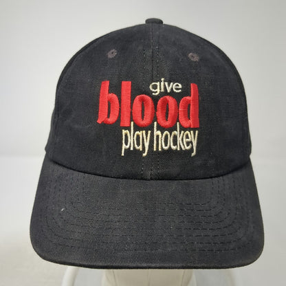 Paramount Snapback Hat Black Vintage Give Blood Play Hockey Green Underbrim