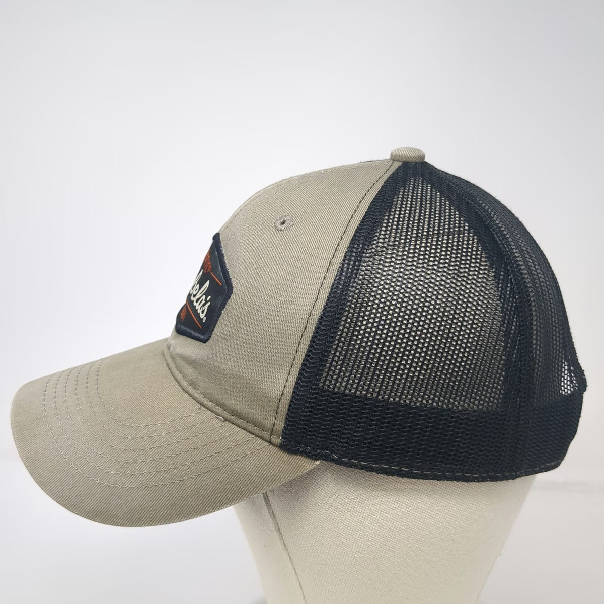 Cabela's Trucker Hat Beige One Size Mesh Back Mountain Patch Black Snapback