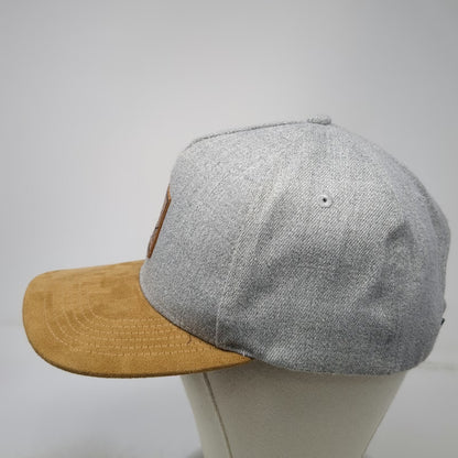 5 Panel Gray Hat One Size Suede Brim Leather Patch Snapback Mountain Wave