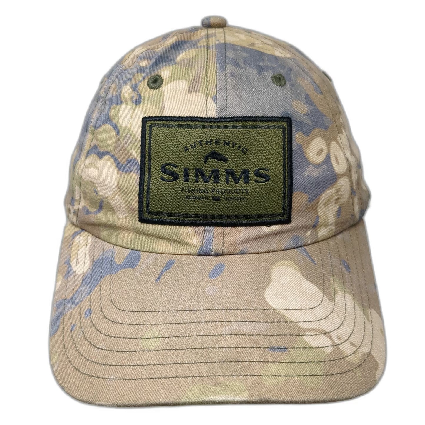 Simms Snapback Beige One Size Camo Fishing Hat Bozeman Montana Patch Logo