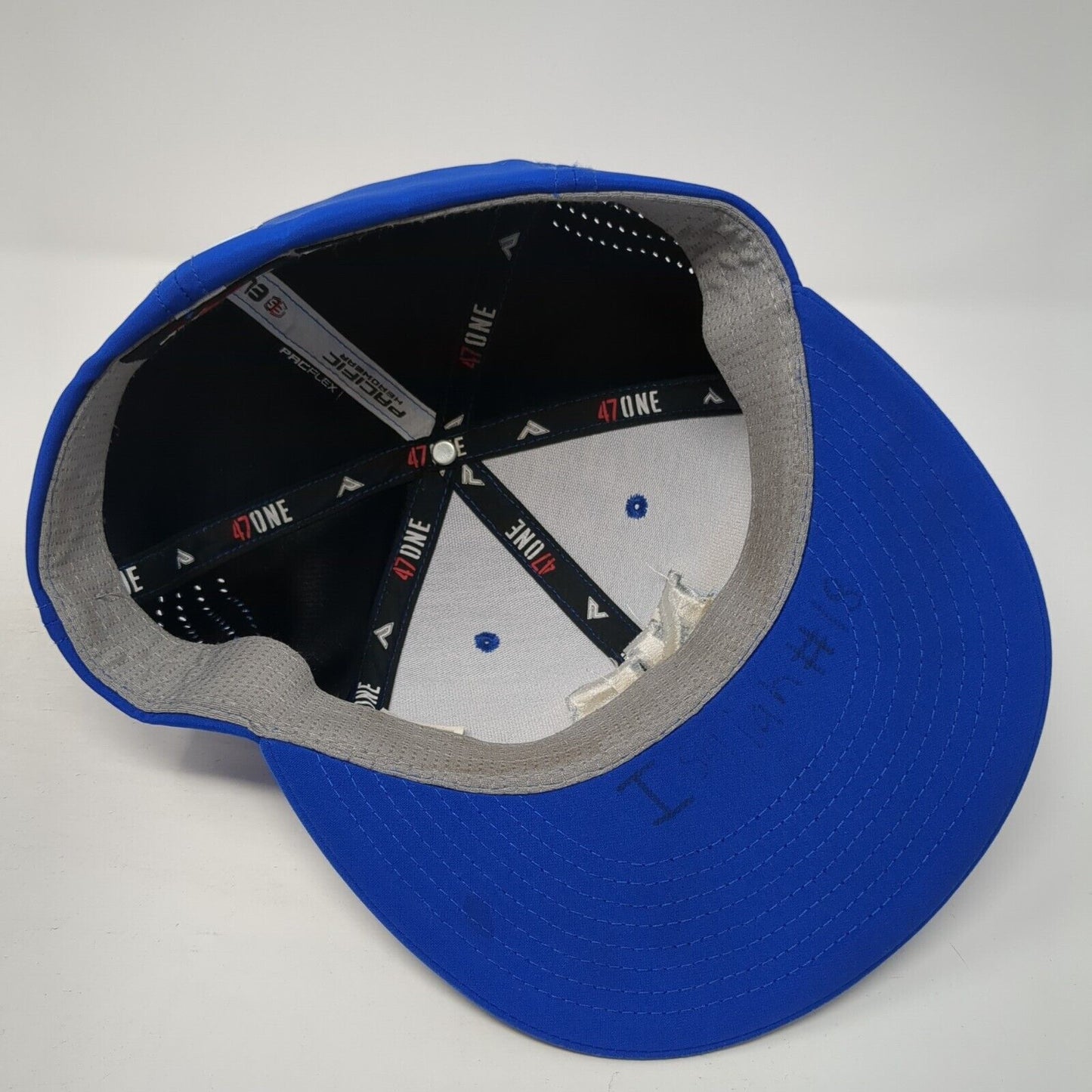 NB Fitted Hat Blue S/M Embroidered Solid Laser Cut Pacific Headwear
