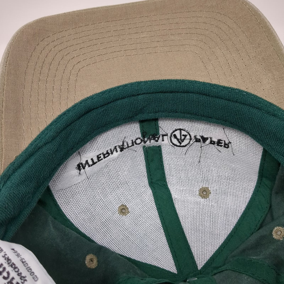 Kati 5 Panel Green Beige One Size International Paper Logo Slideback Hat Canvas