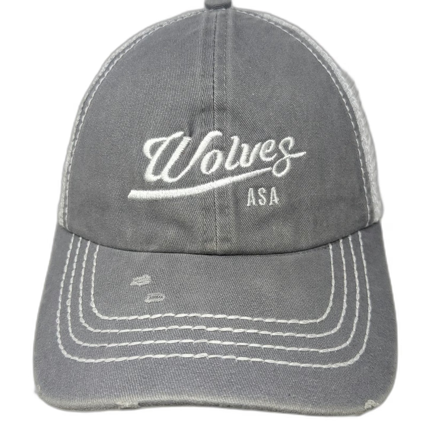 David and Young Trucker Hat Gray One Size Snapback Wolves ASA Mesh Distressed