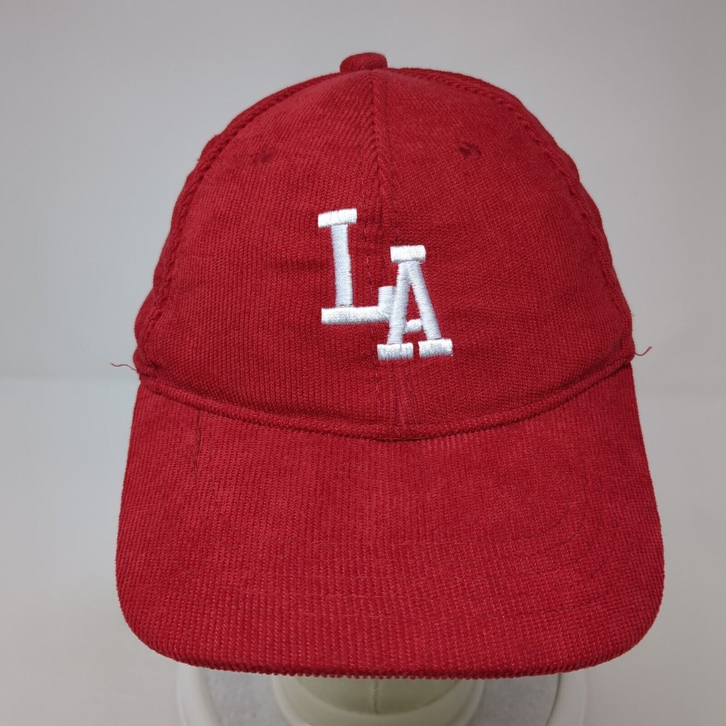LA Los Angeles Slideback Hat Red One Size Adjustable Embroidered Corduroy