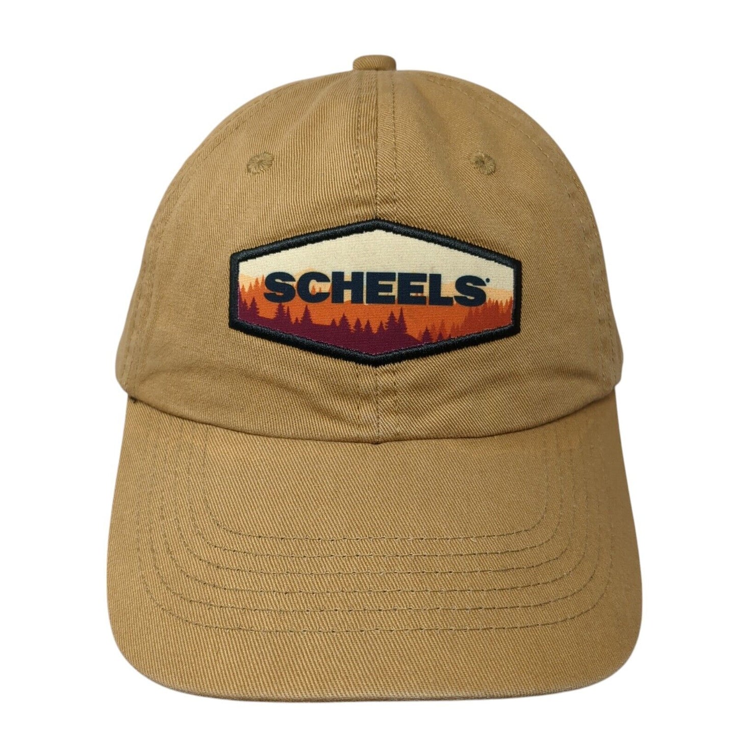 Scheels Snapback Hat Brown One Size Adjustable Embroidered Vented Holes 6 Panel