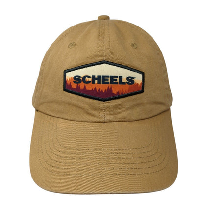 Scheels Snapback Hat Brown One Size Adjustable Embroidered Vented Holes 6 Panel