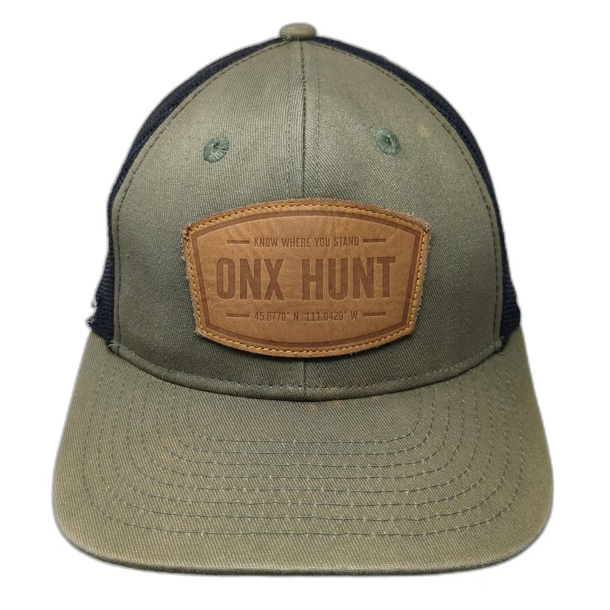 onX Hunt Green Trucker Hat One Size Black Mesh Snapback Leather Patch Topo Print