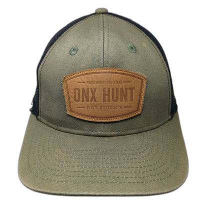 onX Hunt Green Trucker Hat One Size Black Mesh Snapback Leather Patch Topo Print
