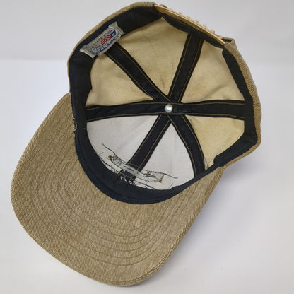 Boeing Snapback Hat Tan One Size Adjustable Embroidered Solid 6 Panel