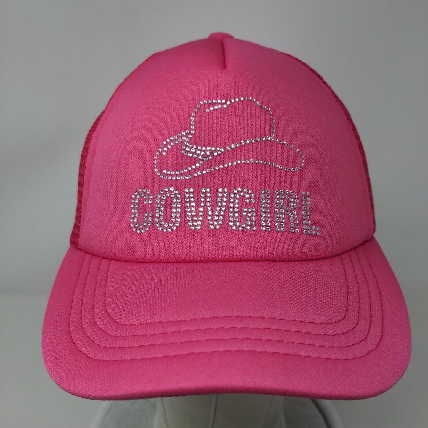 Cowgirl Bling Snapback Mesh Back Trucker Hat Pink One Size Rhinestone