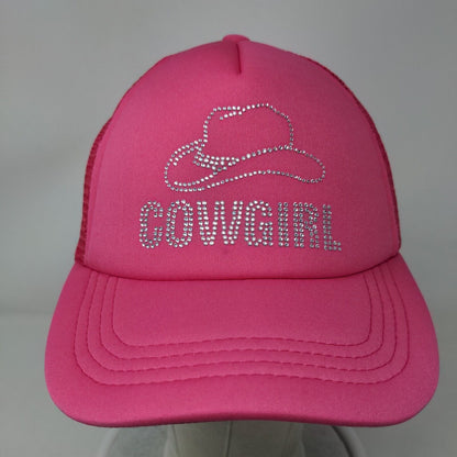 Cowgirl Bling Snapback Mesh Back Trucker Hat Pink One Size Rhinestone