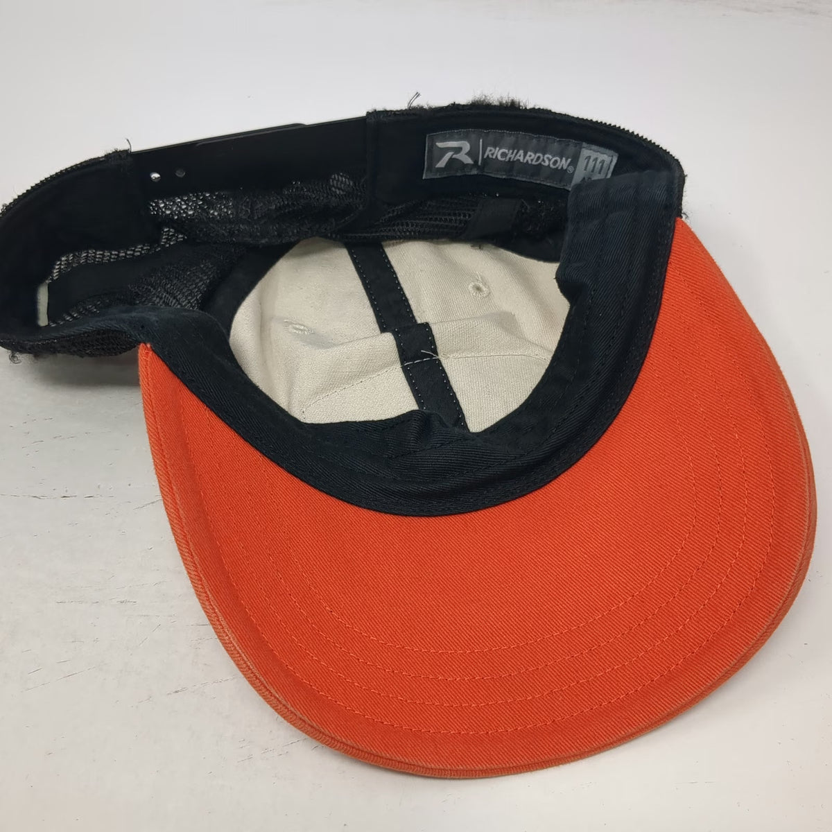 Richardson Trucker Hat Beige Black Orange One Size Universal Athletic Patch