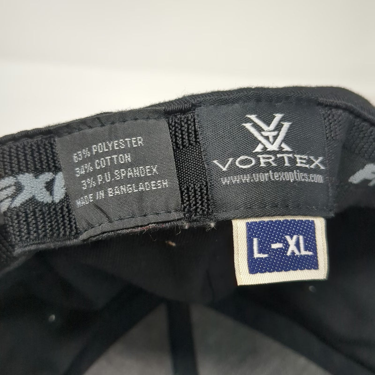 Vortex Baseball Cap Black XL Flexfit Structured Embroidered Logo Distressed Hat