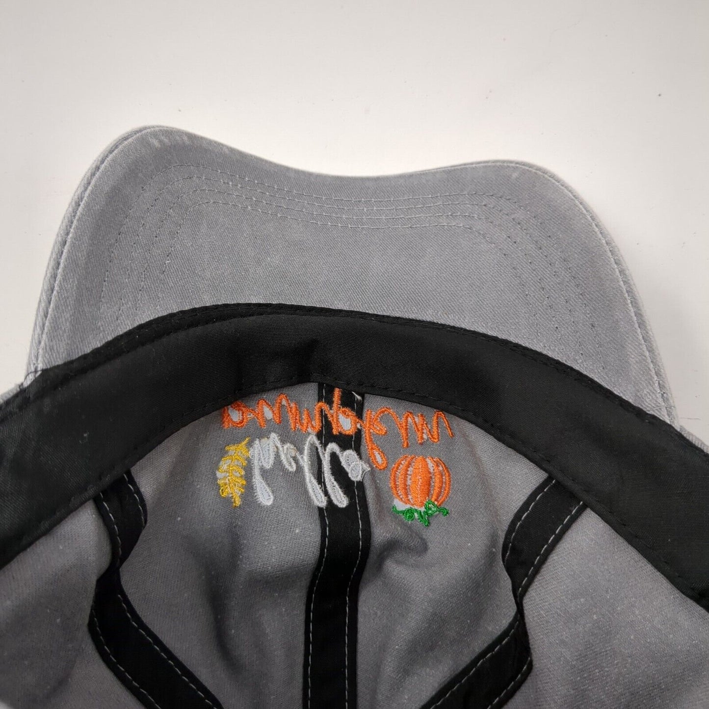 Hello Pumpkin Slideback Hat Gray One Size Adjustable Embroidered David And Young