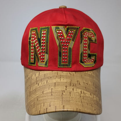 TNC 5 Panel Red Beige One Size NYC Camo Studded Cork Brim Slideback Cotton Hat