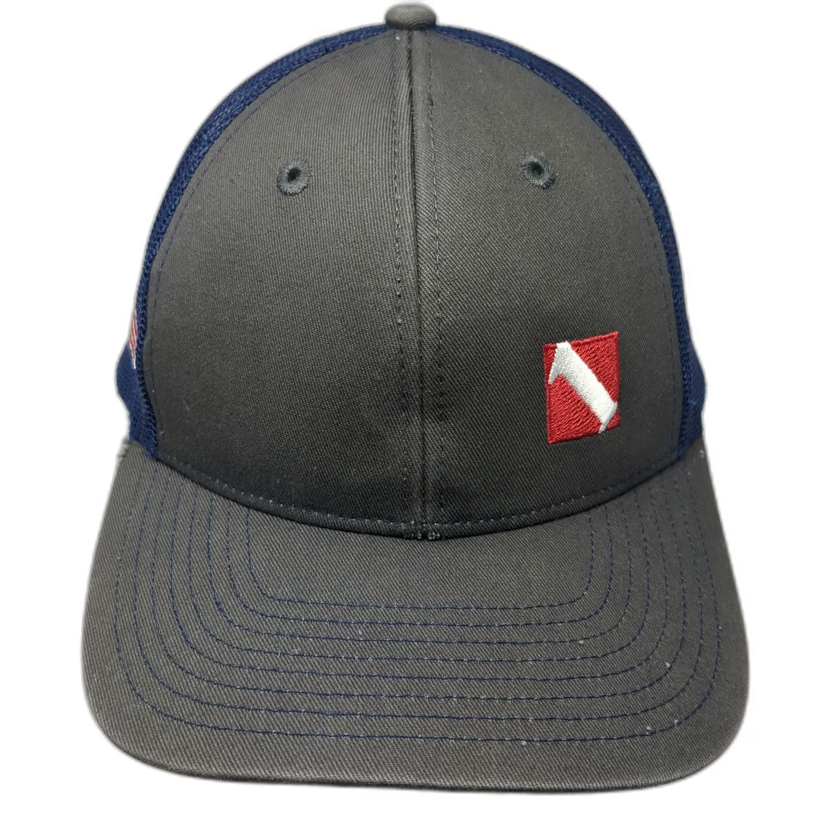 Port Authority Trucker Hat Gray Blue One Size American Flag Scuba JM Thomas