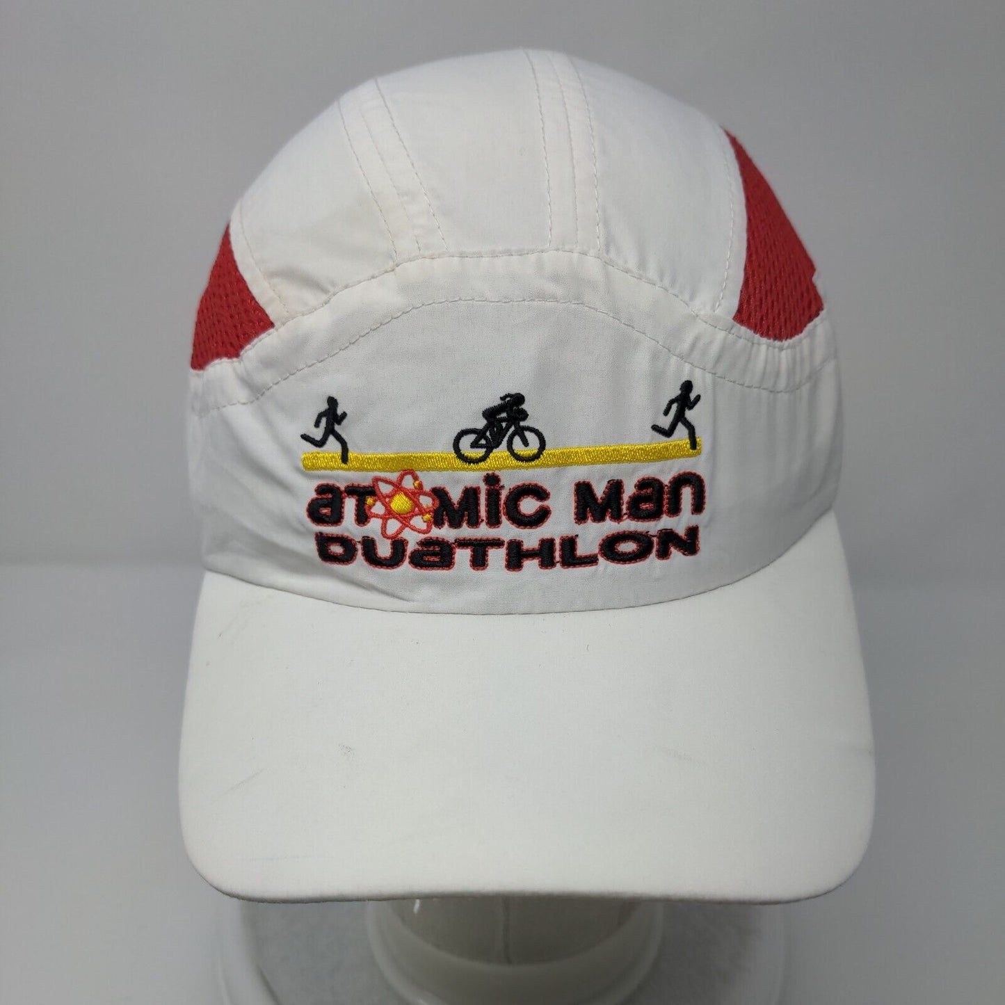 Atomic Man Duathlon Strapback Hat White OSFA Racetrackers Run-Dri