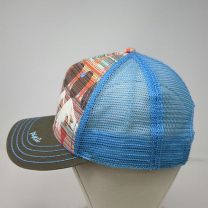 Pistil Trucker Hat Blue One Size Graphic Mountain Mesh Back Snapback Stripes