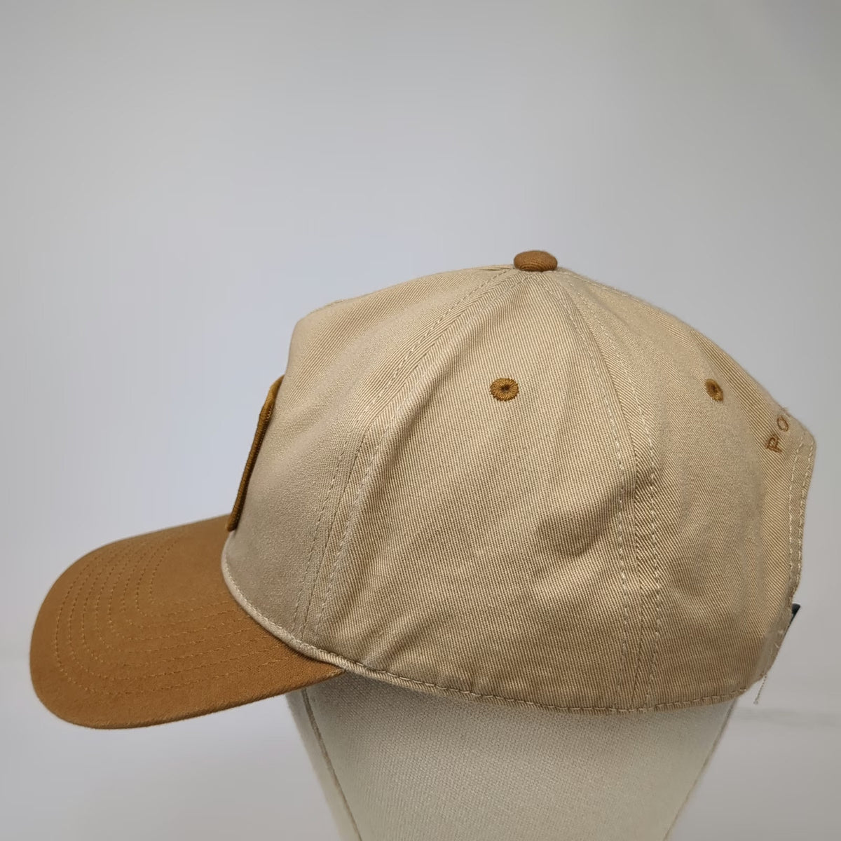 Poncho Outdoors 5 Panel Hat Beige One Size Snapback Brown Bill Cotton Patch