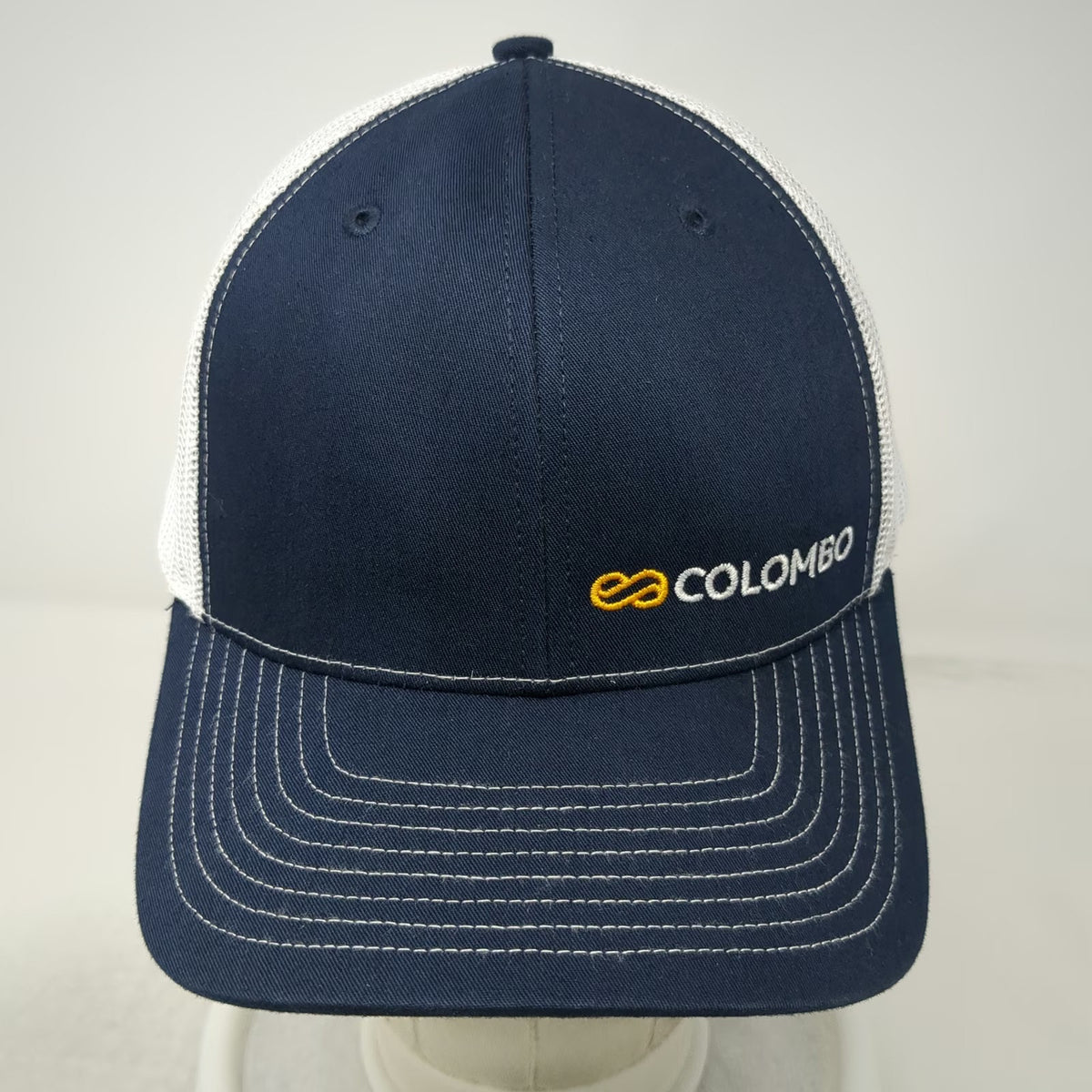 Richardson 112 Trucker Hat Blue White One Size Colombo Logo Mesh Snapback