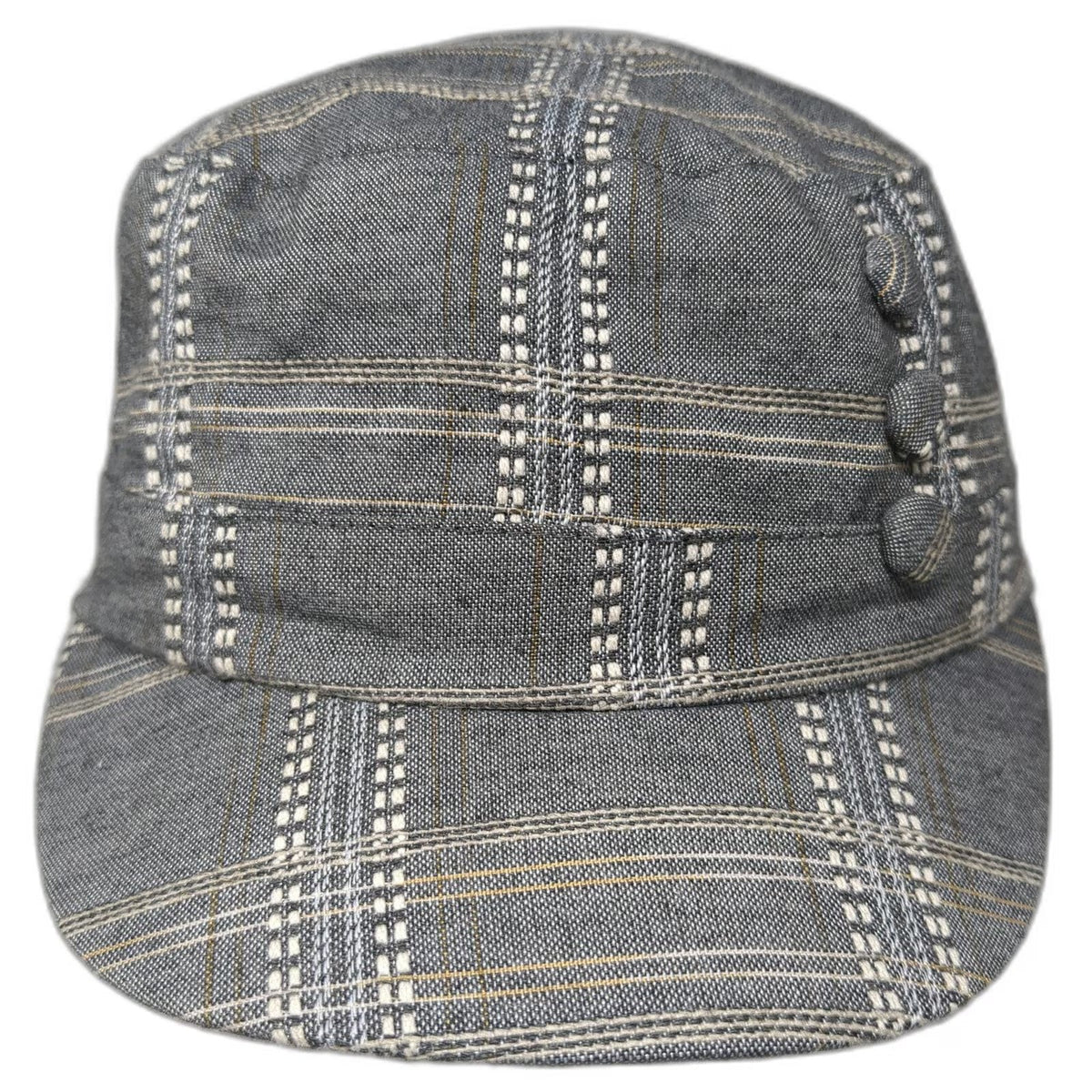 Toucan Collection Army Cap Gray One Size Plaid Pattern Decorative Button Hat