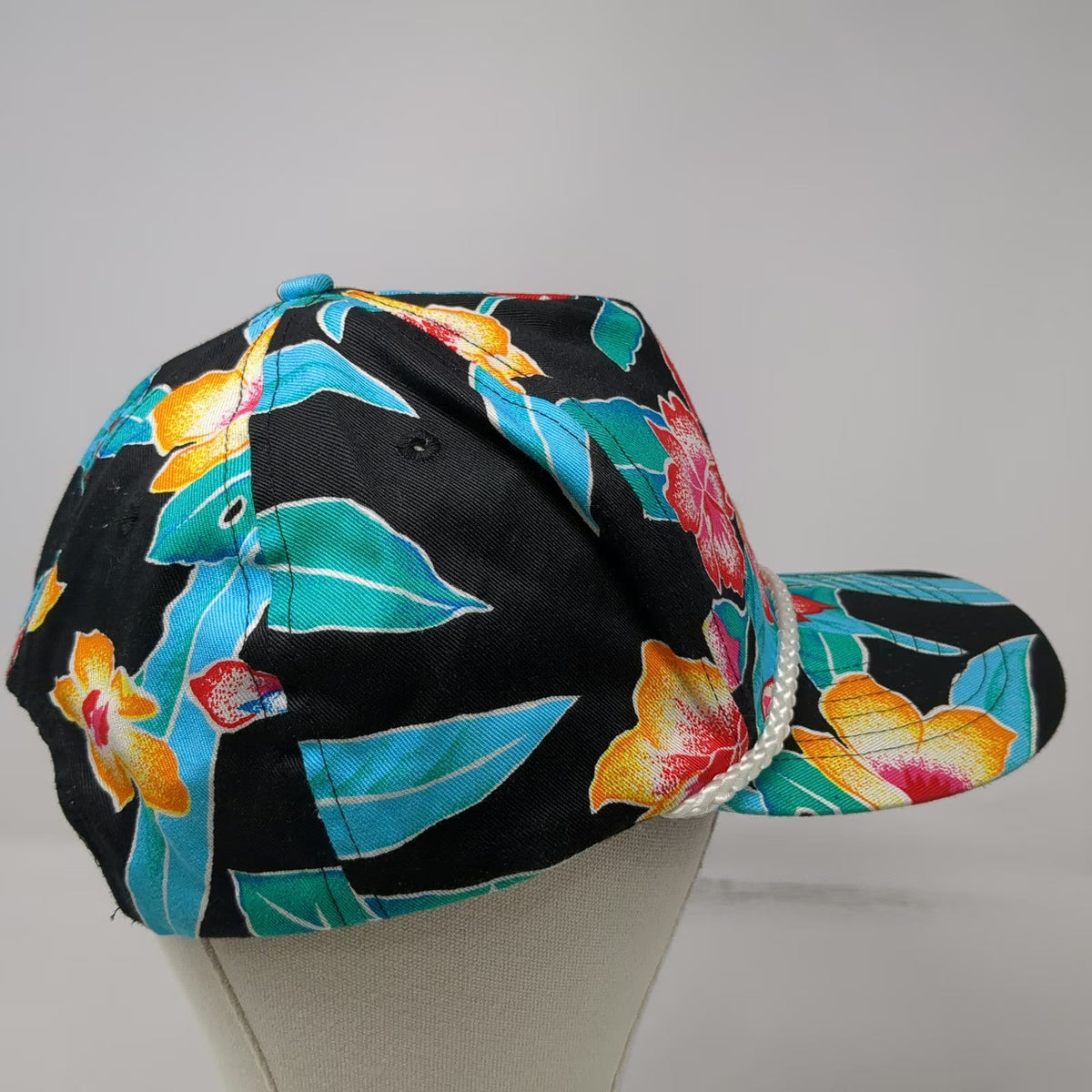 San Sun Simplot Hat 5 Panel Black Red Blue Yellow Floral Rope One Size Snapback