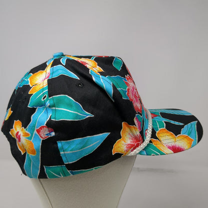 San Sun Simplot Hat 5 Panel Black Red Blue Yellow Floral Rope One Size Snapback