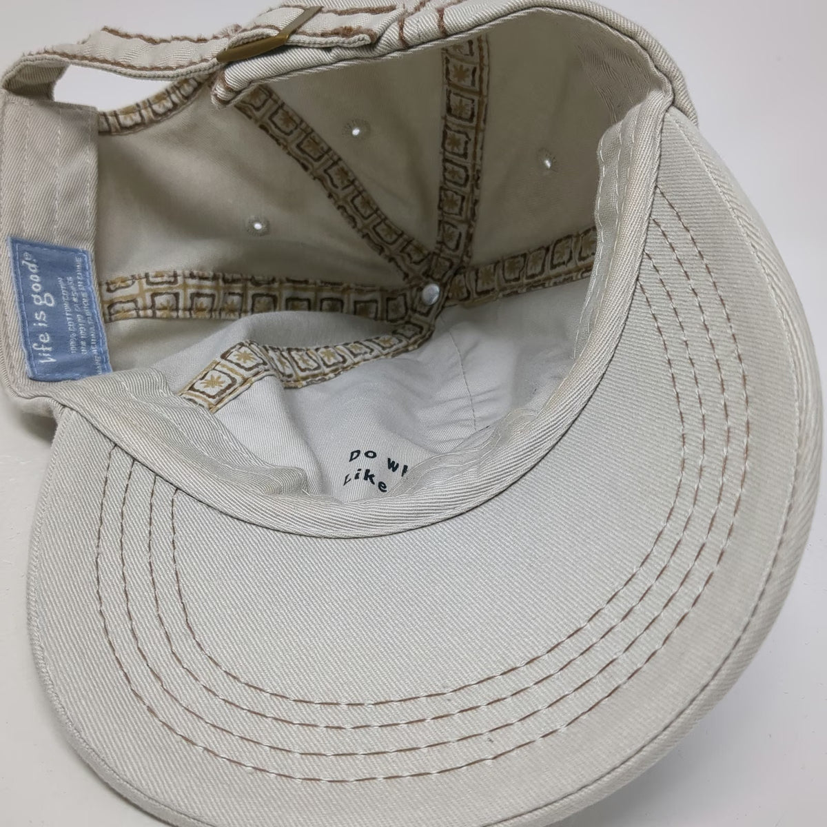 Life is Good Baseball Cap Beige One Size Adjustable Contrast Stitch Brown Hat