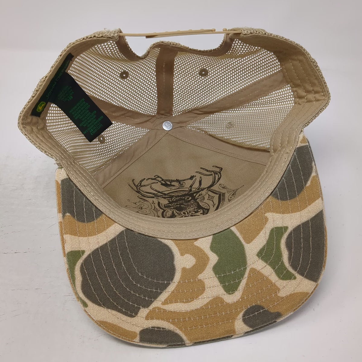 John Deere Trucker Hat Beige One Size Camo Mesh Snapback Patch Moline Illinois