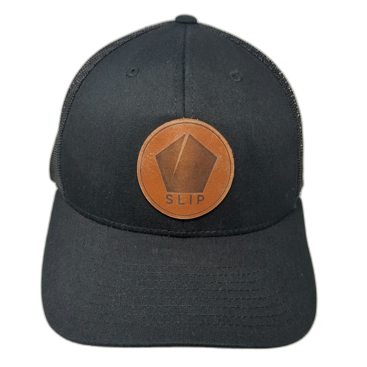 Richardson Baseball Cap Black One Size SLIP Leather Patch Mesh Back Trucker Hat
