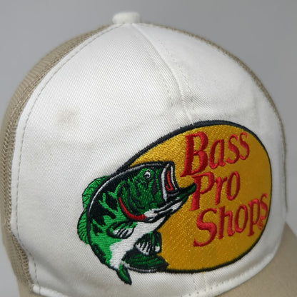 Bass Pro Shops Trucker Hat Beige White One Size Mesh Back Snapback Fish Logo